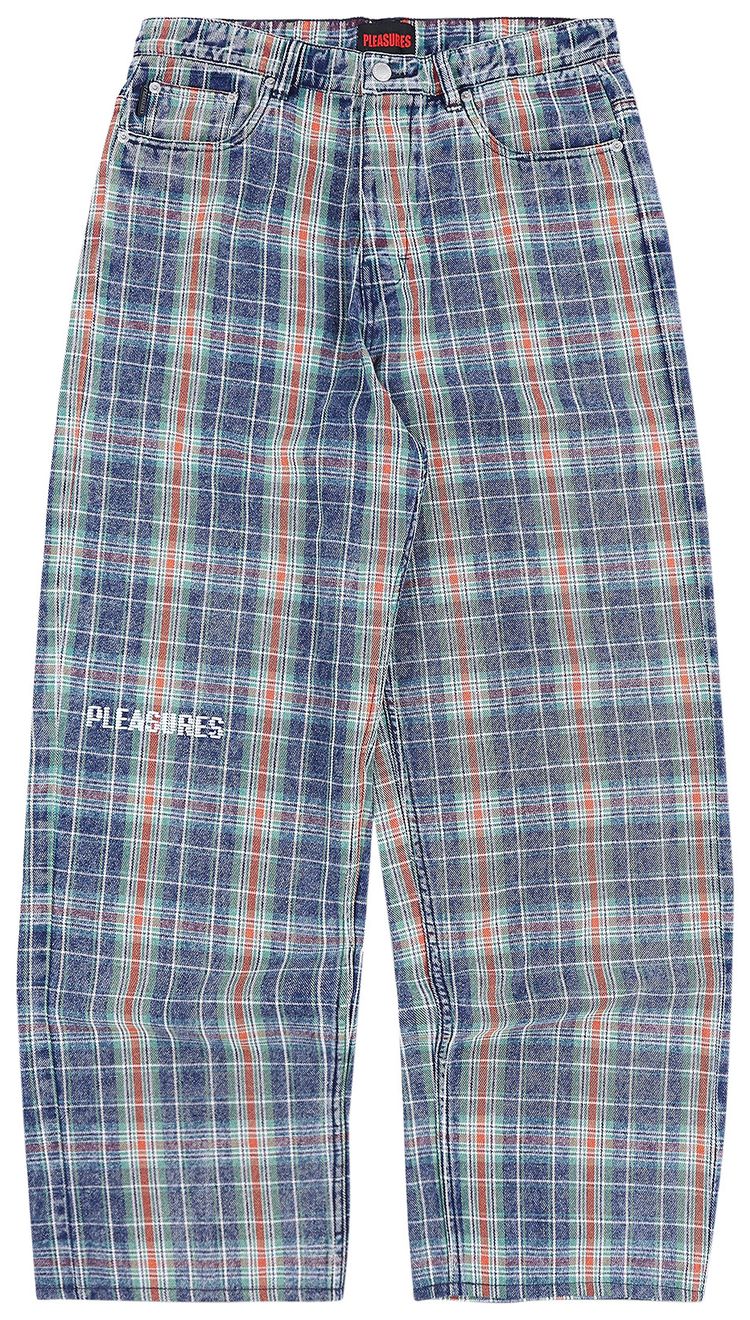 Pleasures Formula Plaid Baggy Jeans Navy