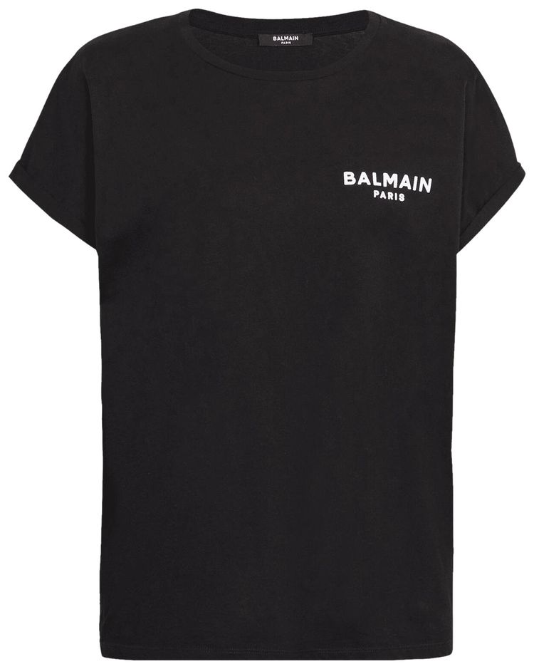 Balmain Logo Printed Crewneck T Shirt Black