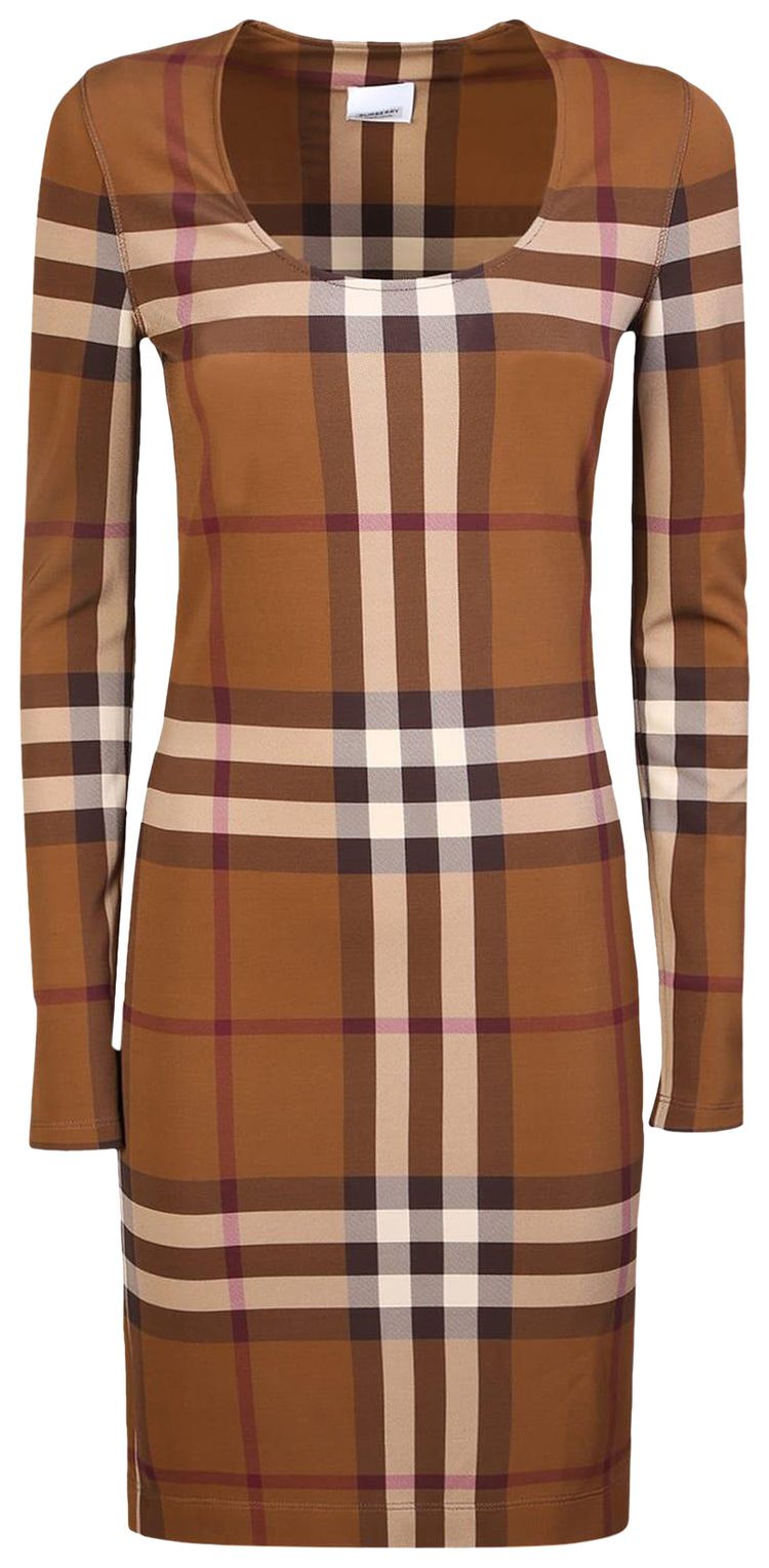 Burberry Exaggerated Check Crewneck Dress Dark BirchBrown