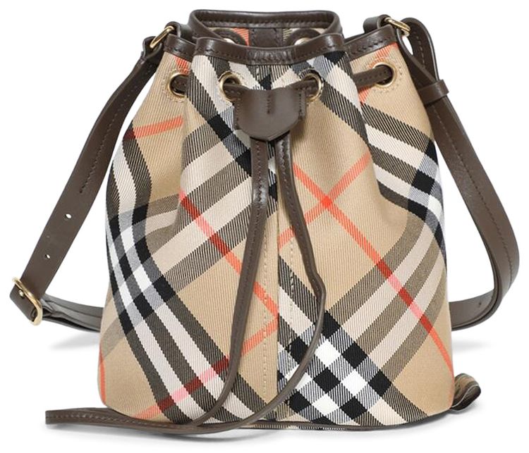 Burberry Checked Drawstring Bucket Bag Sand