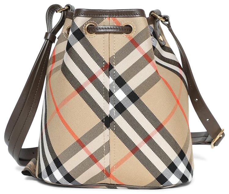 Burberry Checked Drawstring Bucket Bag Sand