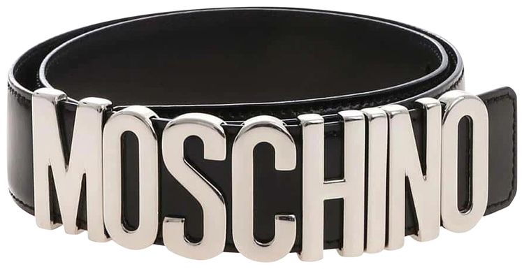 Moschino Calf Leather Logo Belt Fantasy Black