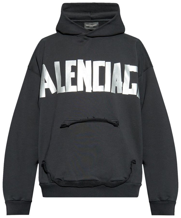Balenciaga Ripped Pocket Hoodie Faded BlackSilver