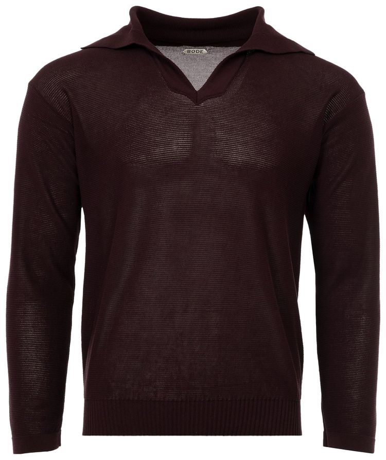 Bode Boxy Long Sleeve Polo BrownBlack