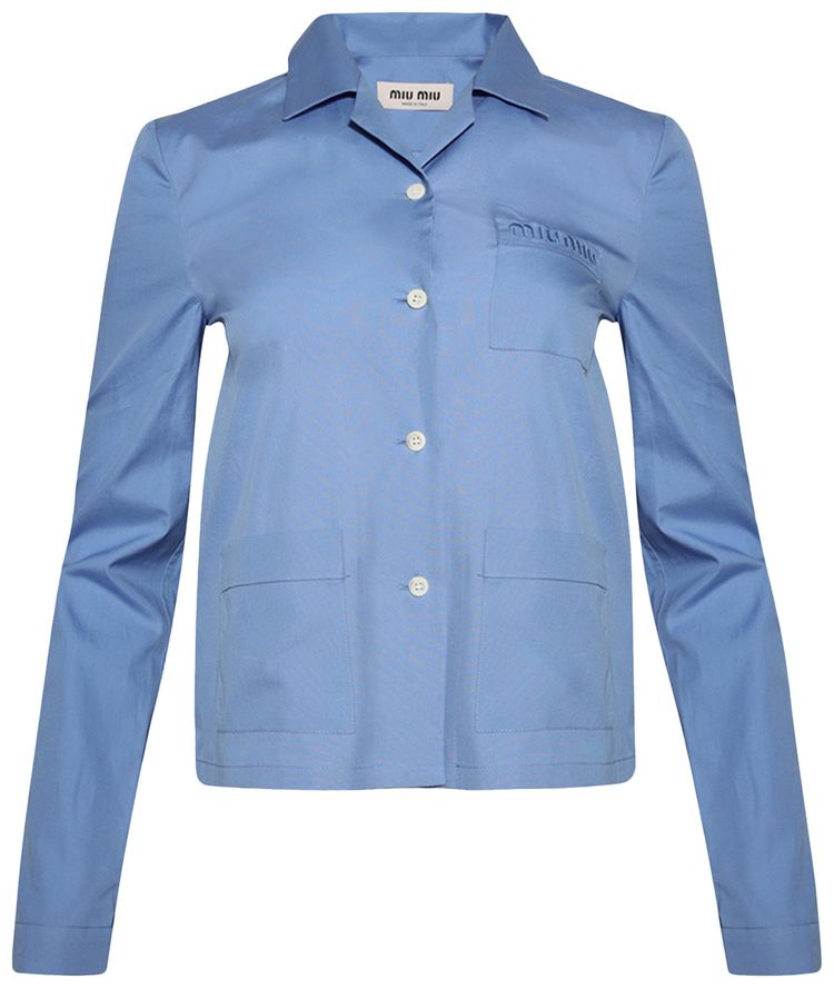 Miu Miu Long Sleeve Poplin Shirt Sapphire Blue