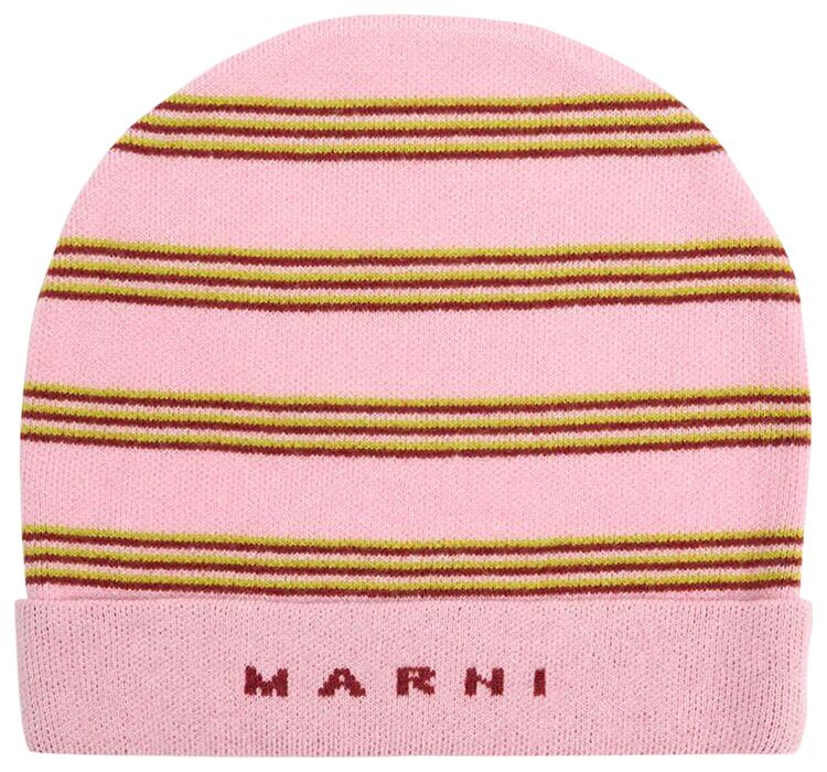 Marni Kids Knit Wool Mix Striped Beanie PinkYellowRed