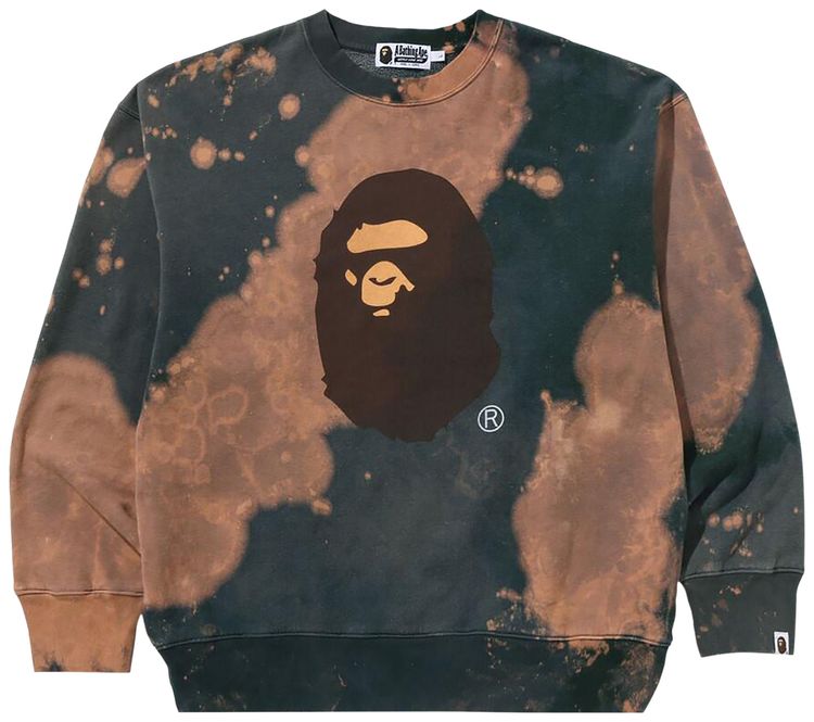 BAPE Tie Dye Ape Head Relaxed Fit Crewneck Sweatshirt Beige