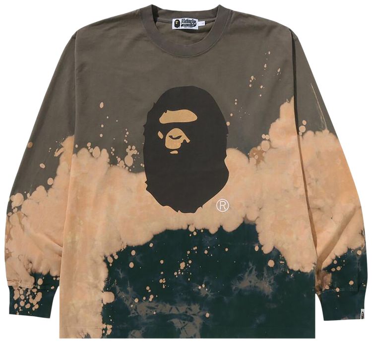 BAPE Tie Dye Ape Head Relaxed Fit Long Sleeve Tee Beige