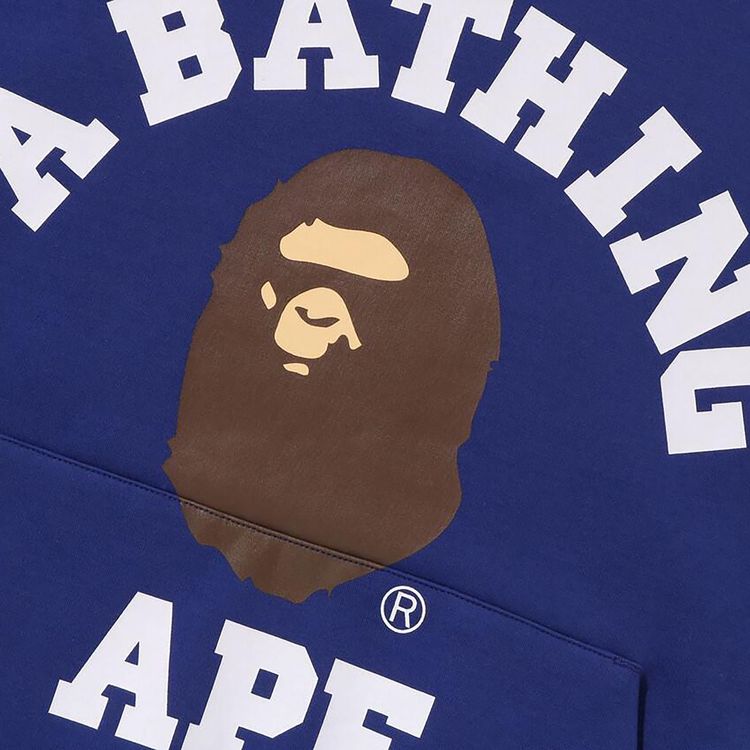 BAPE College Puffy Relaxed Fit Pullover Hoodie Blue