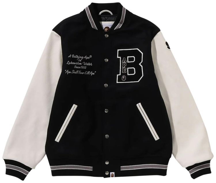 BAPE Embroidery Varsity Jacket Black