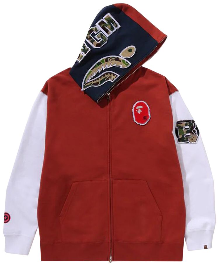 BAPE Shark Full Zip Hoodie France Burgundy