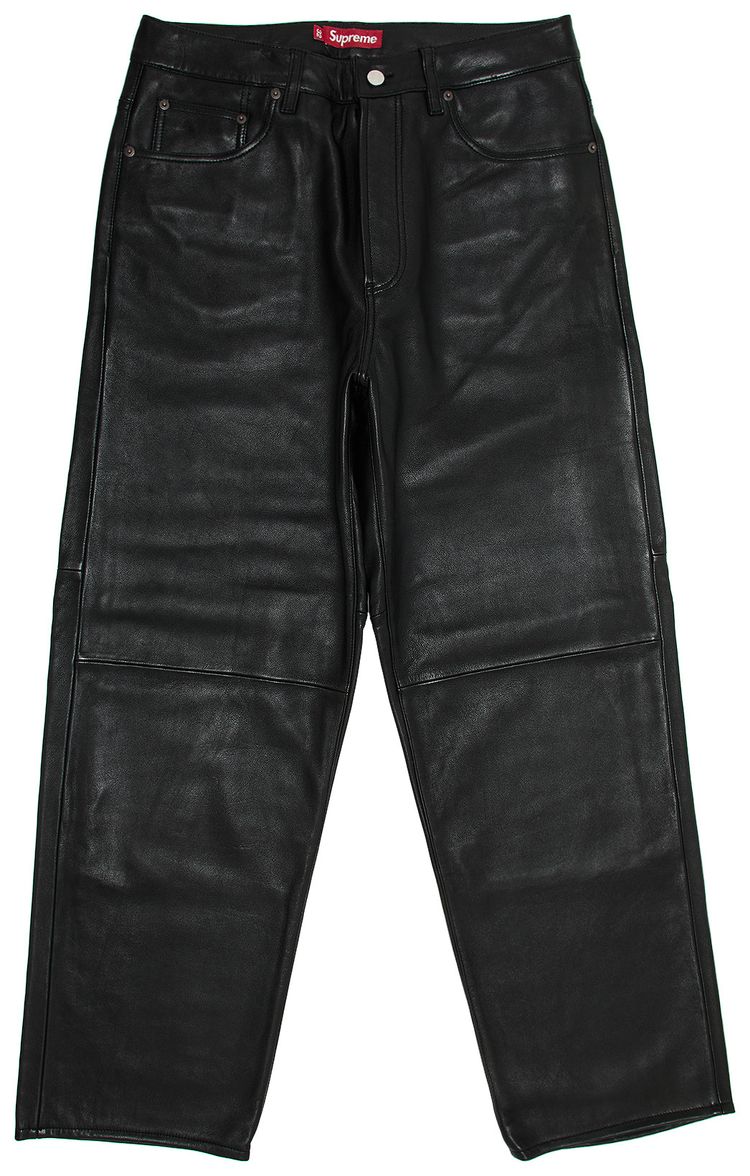 Supreme Leather Baggy 5 Pocket Jean Black