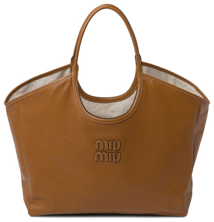 Miu Miu Ivy Leather Shopping Bag Cognac