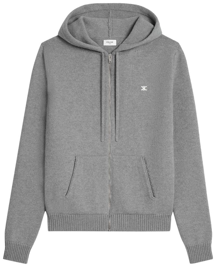 CELINE Triomphe Zip Hoodie Medium Grey