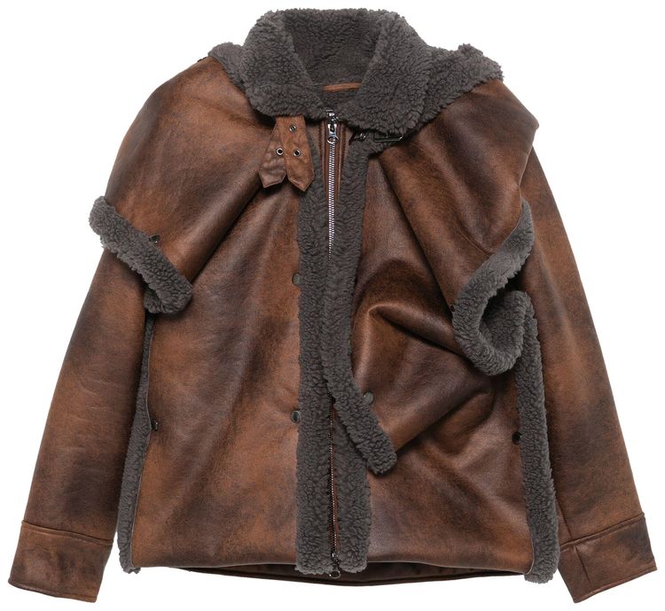 YProject Snap Off Panel Hood Aviator Jacket BrownGrey
