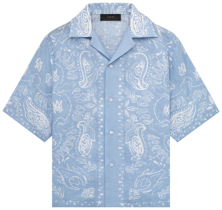 Amiri Bandana Watercolor Camp Shirt Cerulean