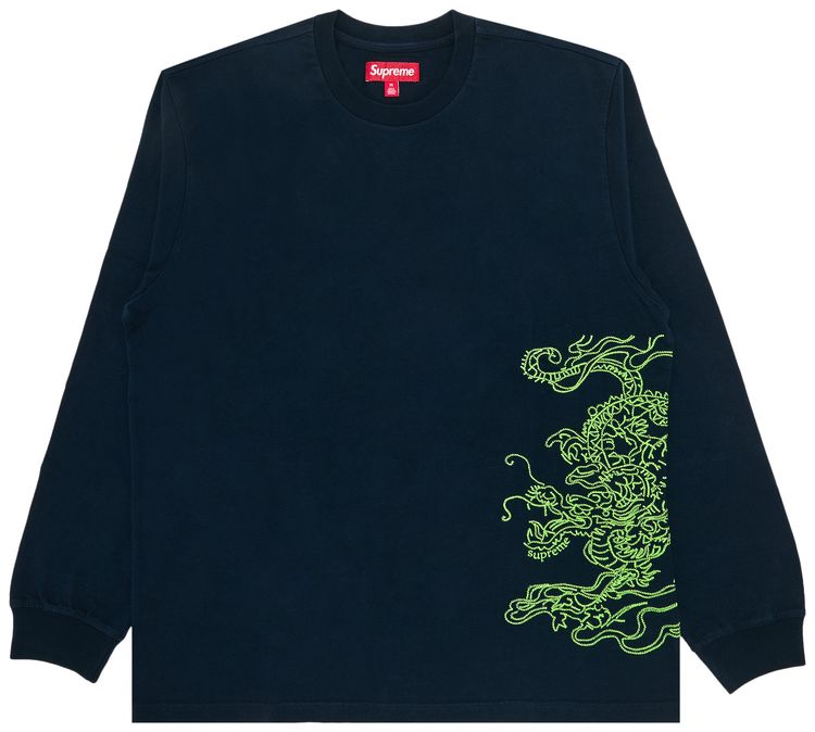 Supreme Dragon Embroidered Long Sleeve Top Navy