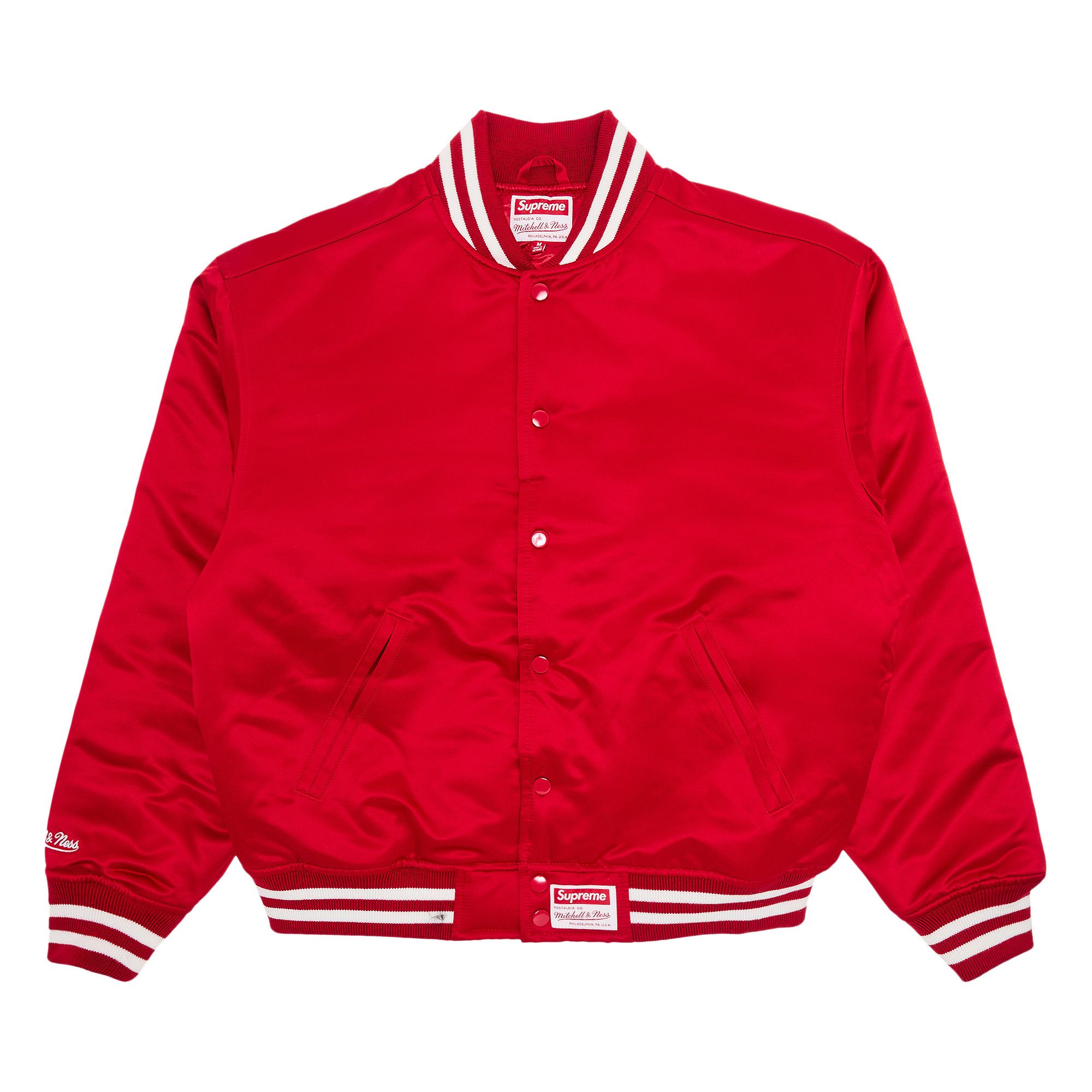 Buy Supreme x Mitchell Ness Satin Varsity Jacket Red FW24J105 RED GOAT