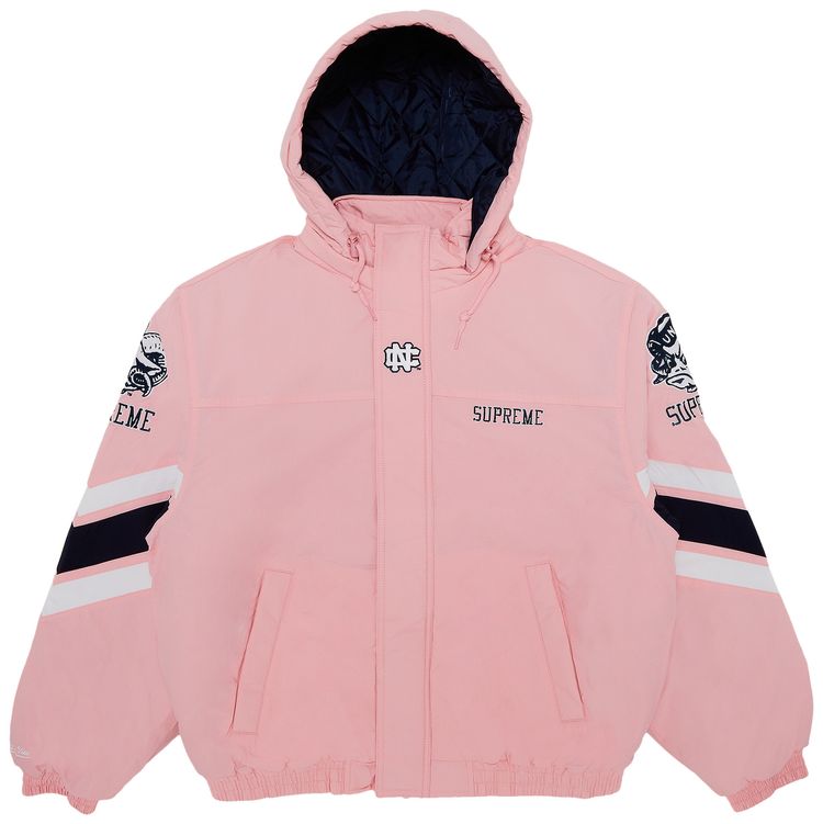 Supreme x Mitchell  Ness NCAA Hooded Stadium Jacket Pink