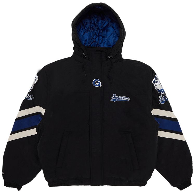 Supreme x Mitchell  Ness NCAA Hooded Stadium Jacket Black