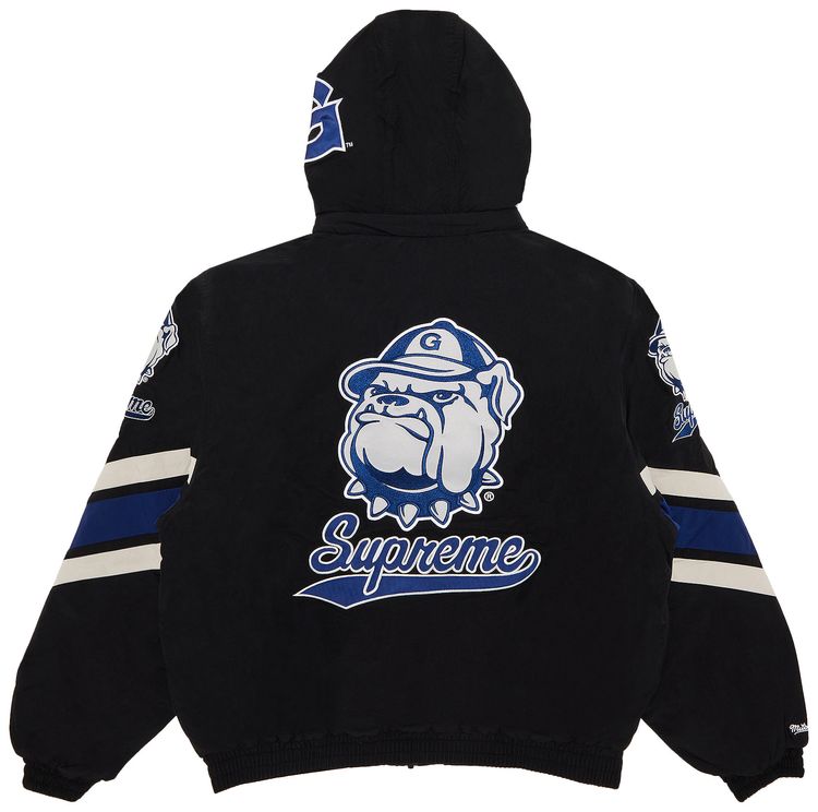 Supreme x Mitchell  Ness NCAA Hooded Stadium Jacket Black