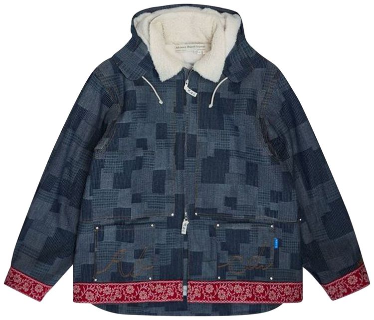 Advisory Board Crystals Crystal Rivet Patchwork Denim Hoodie BlueRed
