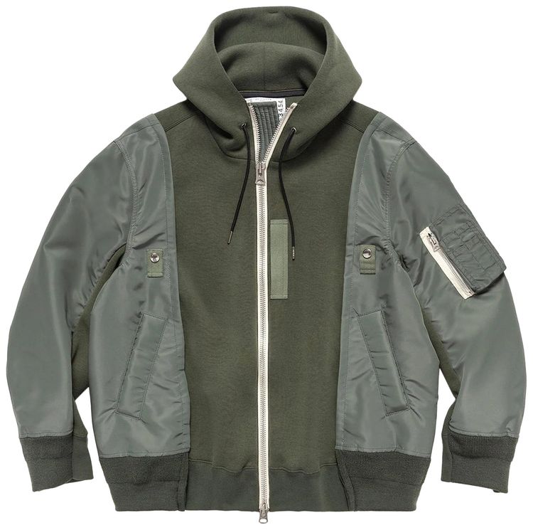 Sacai Nylon Twill x Sponge Sweat Hoodie BKhaki