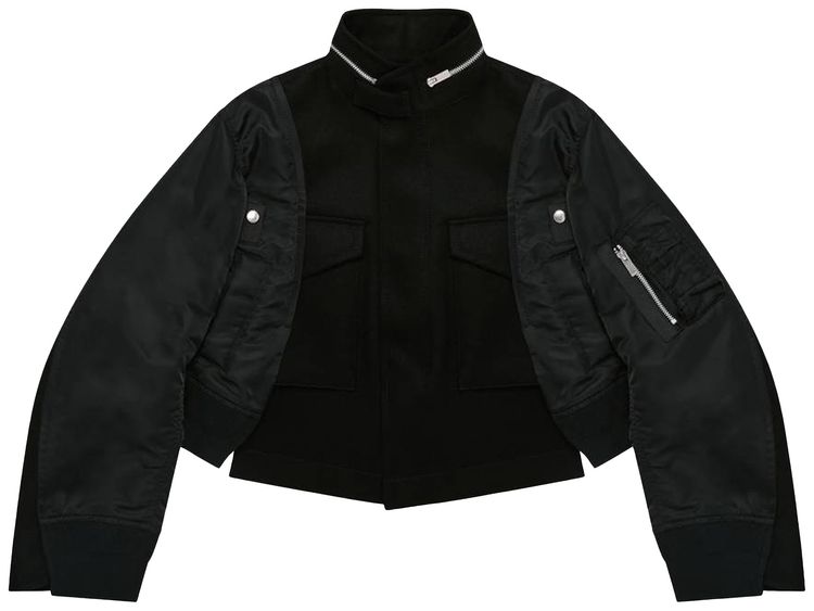 Sacai Wool Melton x Nylon Twill Jacket Black