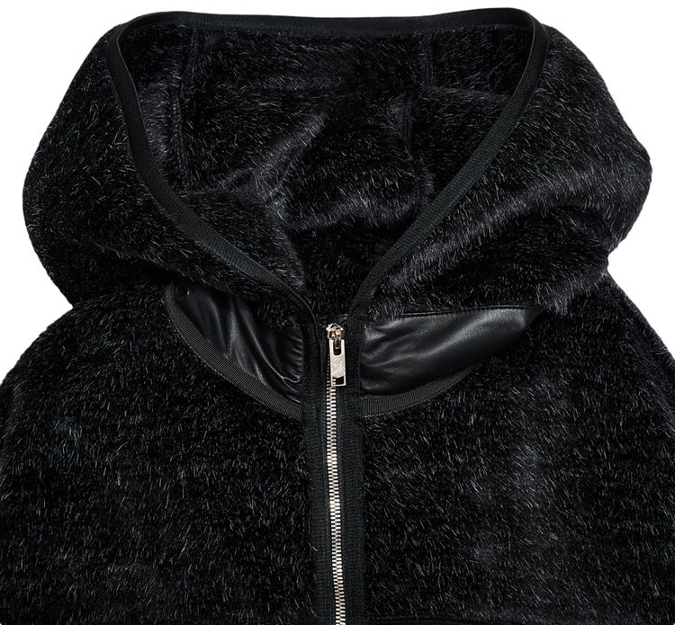 Mastermind Hooded Rabbit Fur Jacket Black