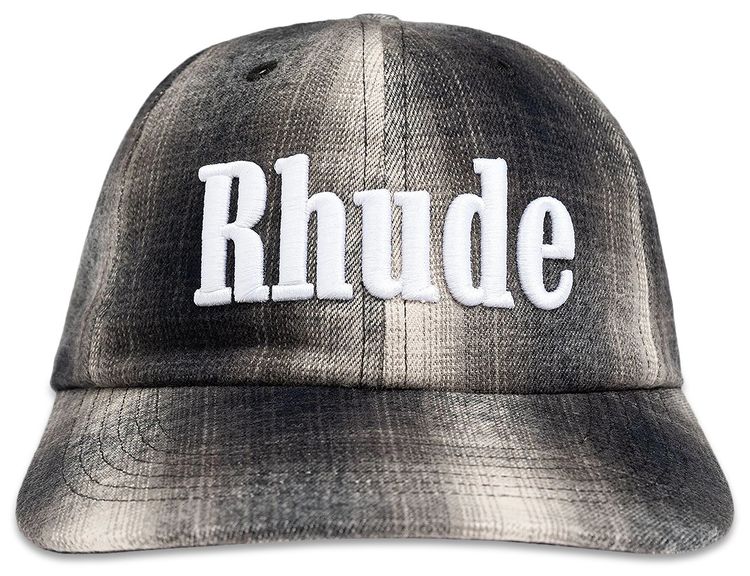Rhude Logo Flannel 6 Panel Hat BlackGrey