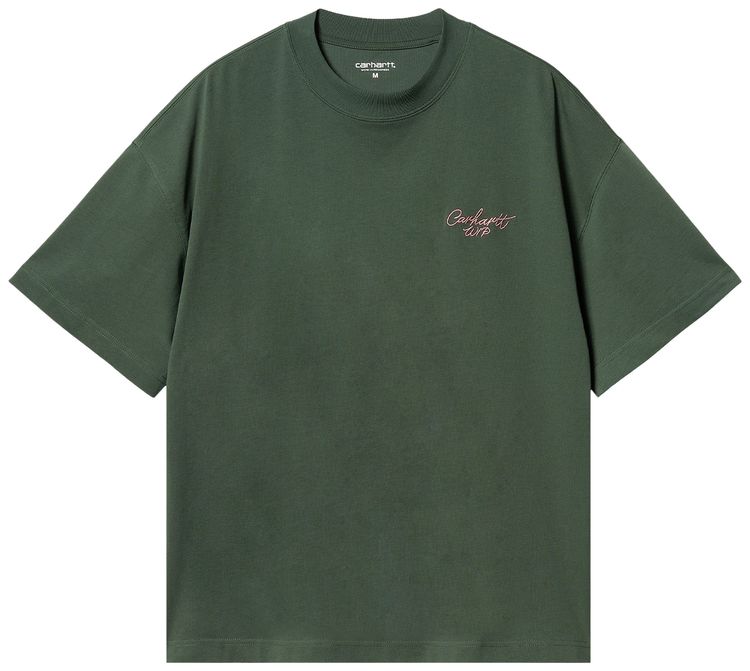 Carhartt WIP Signature Script T Shirt Sycamore TreeDusty Rose
