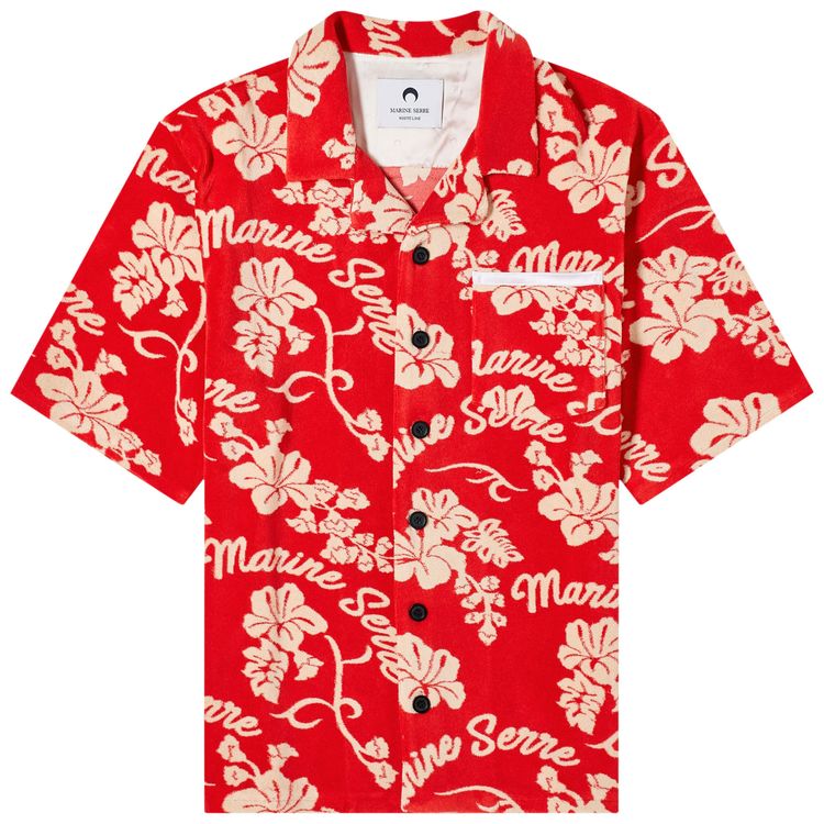 Marine Serre Jersey Jacquard Towels Bowling Shirt Red