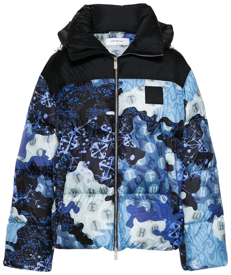 Off White Rip Down Puffer Jacket CamouflageBlack