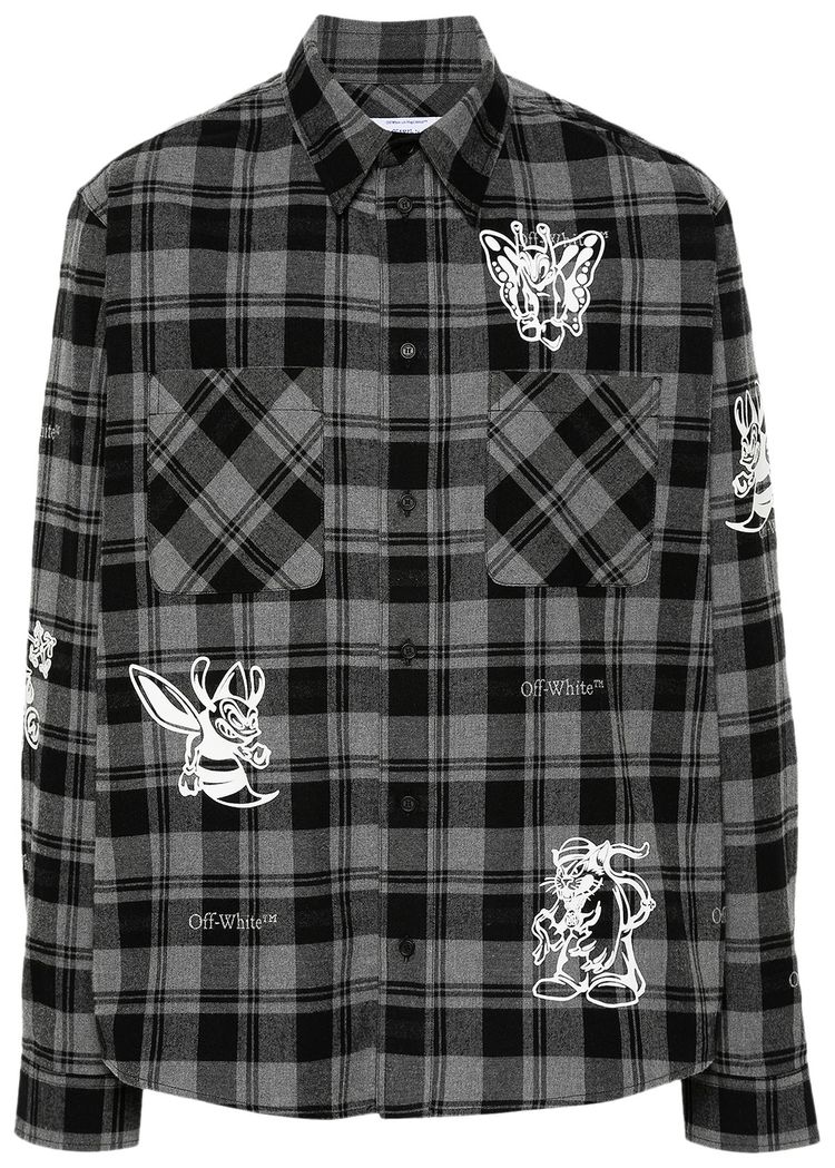 Off White Character Check Flannel Shirt BlackWhite