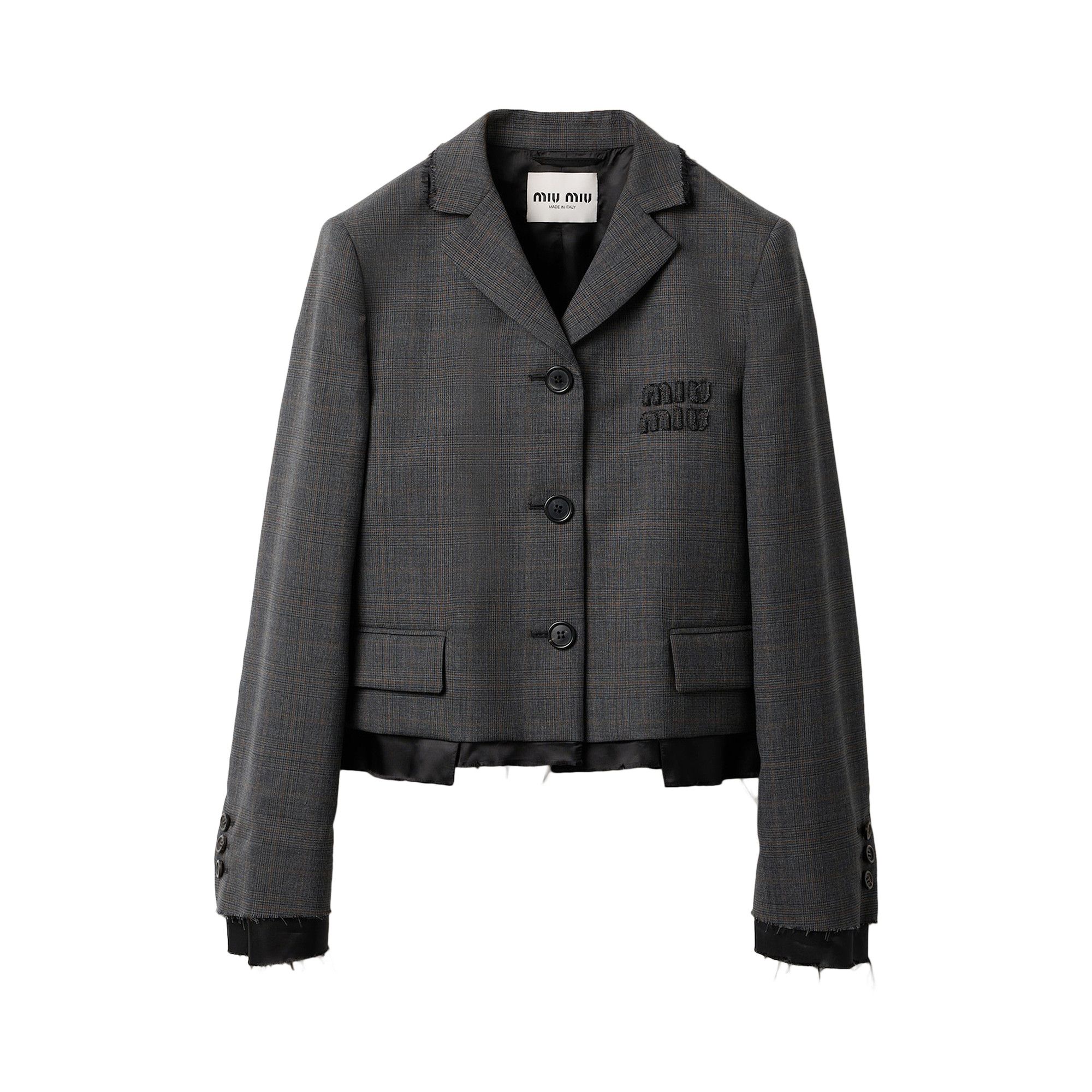 ジャケット・アウター Miii Buy Miu Miu Tartan Print Cropped Jacket 'Slate Grey' - MH1940 144C