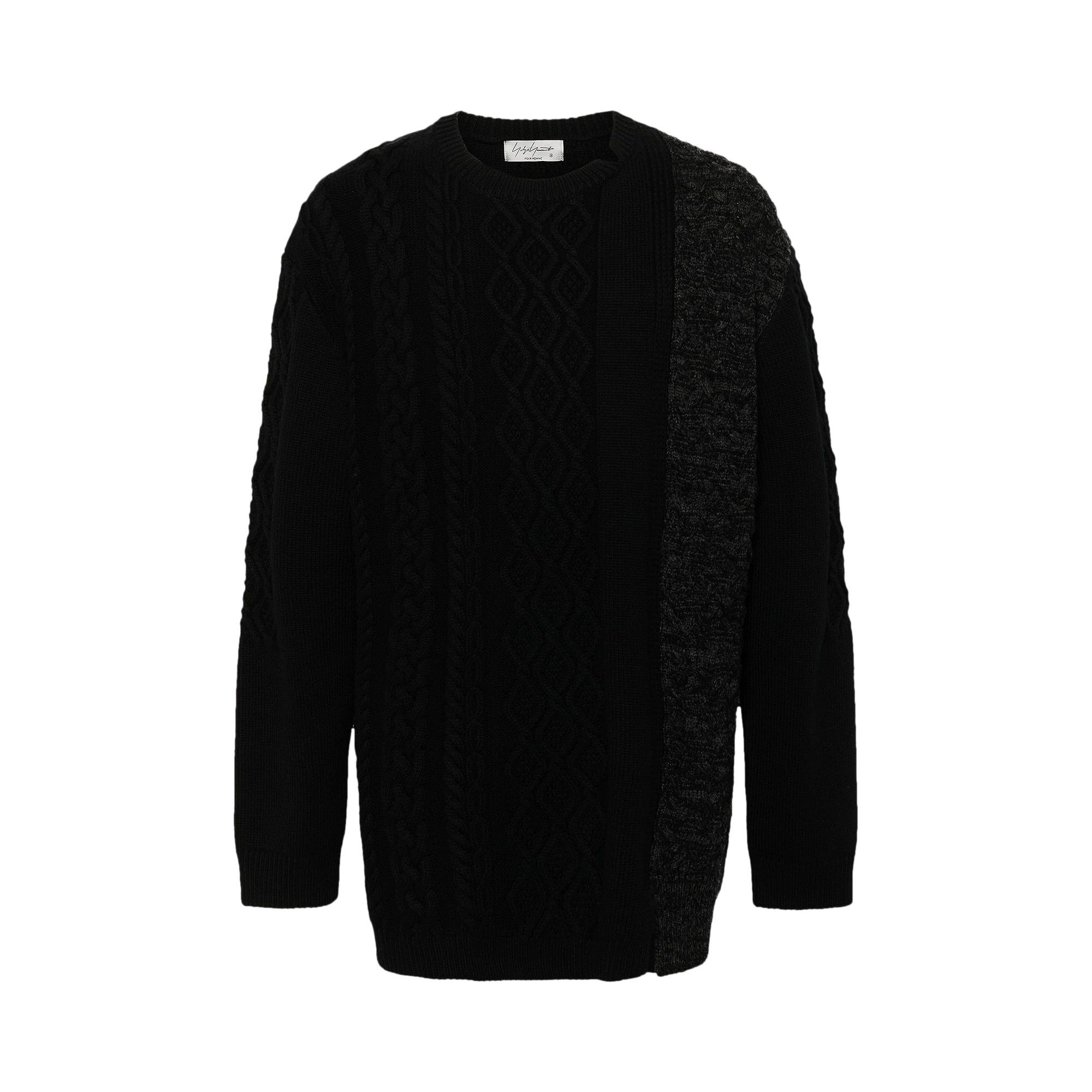 トップス Yohji Yamamoto Wool Black Knit COTTON CREWNECK DISTRESSED KNIT PULLOVER – THE SHOP YOHJI