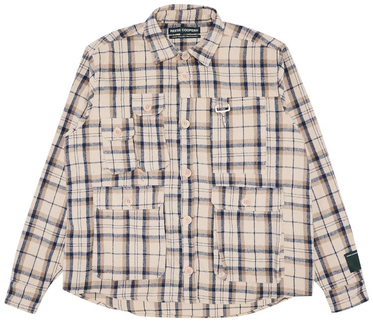 Reese Cooper Cargo Pocket Flannel Shirt Cream