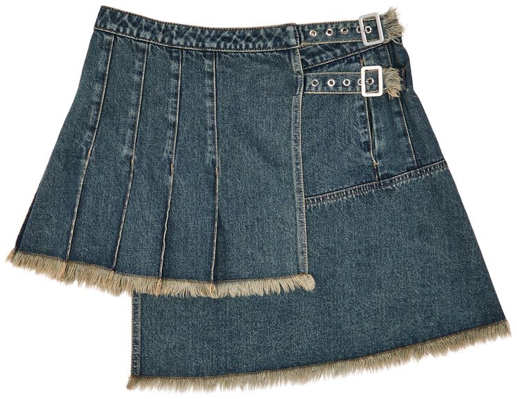 Feng Chen Wang Denim Pleated Skirt Blue