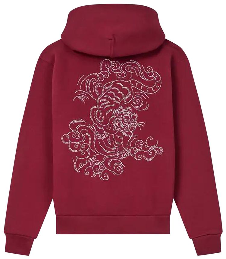 Kenzo Gots Star Tiger Embroidered Classic Hoodie Burgundy