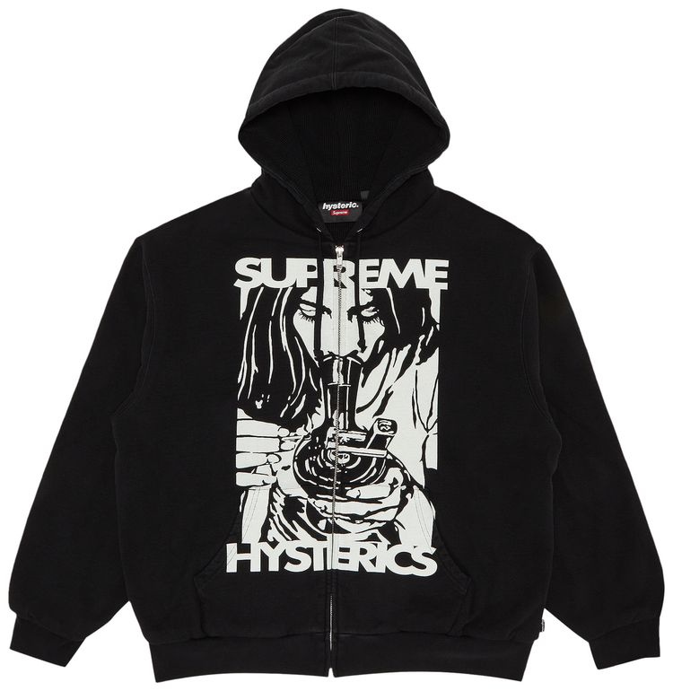 Supreme x HYSTERIC GLAMOUR Thermal Lined Zip Up Hooded Sweatshirt Black