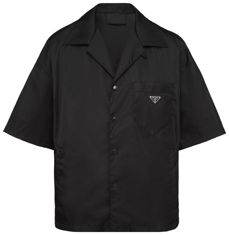 Prada Re Nylon Short Sleeve Cropped Bowling Shirt Black