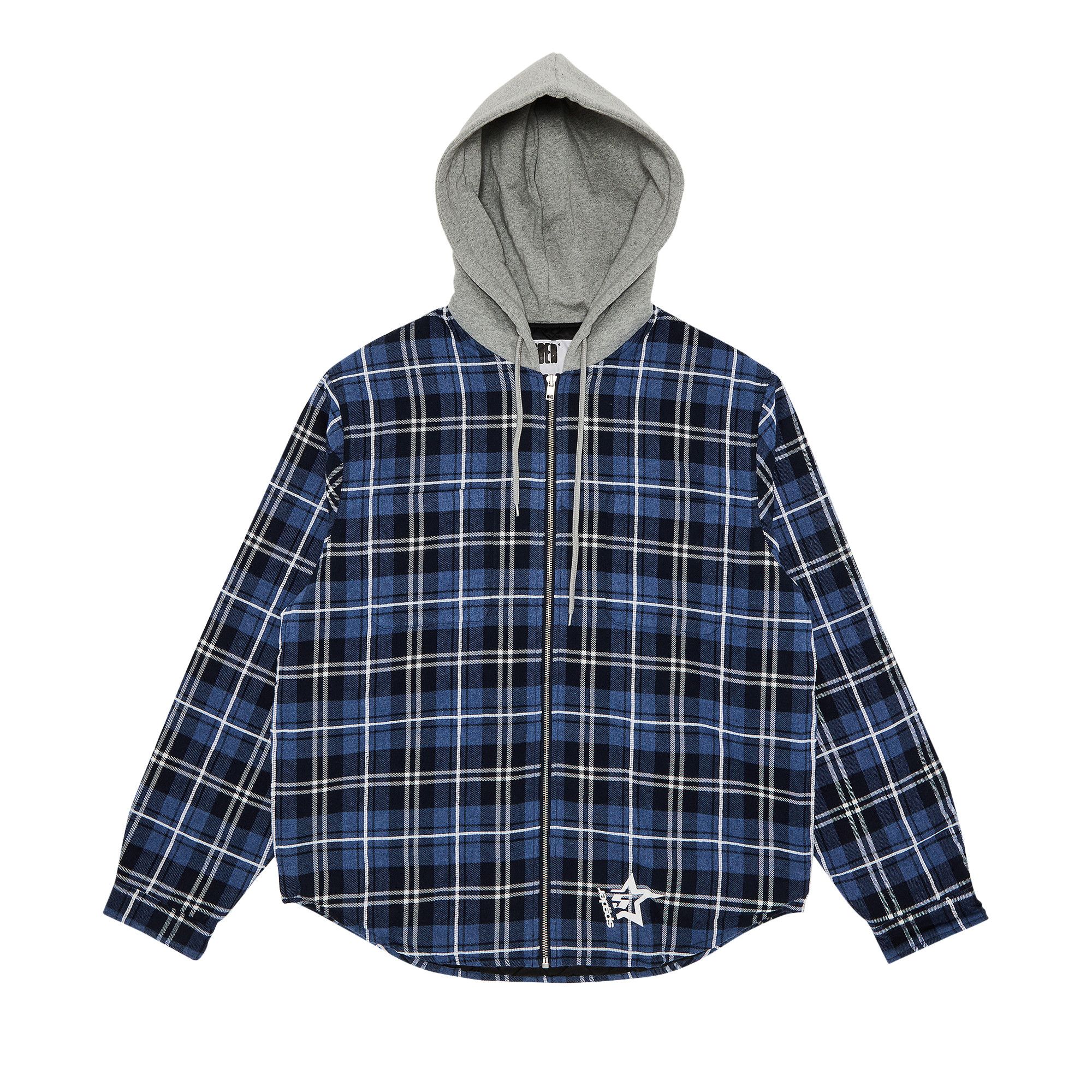 Buy Sp5der Hooded Zip Flannel Shirt Jacket 'Blue Plaid