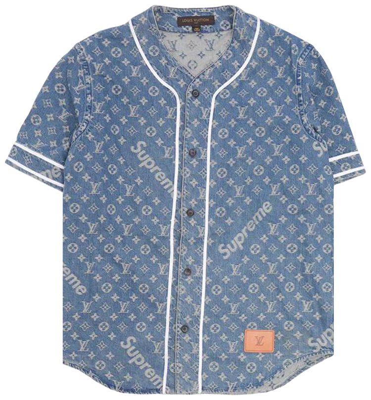 Louis Vuitton x Supreme Jacquard Denim Baseball Jersey Blue