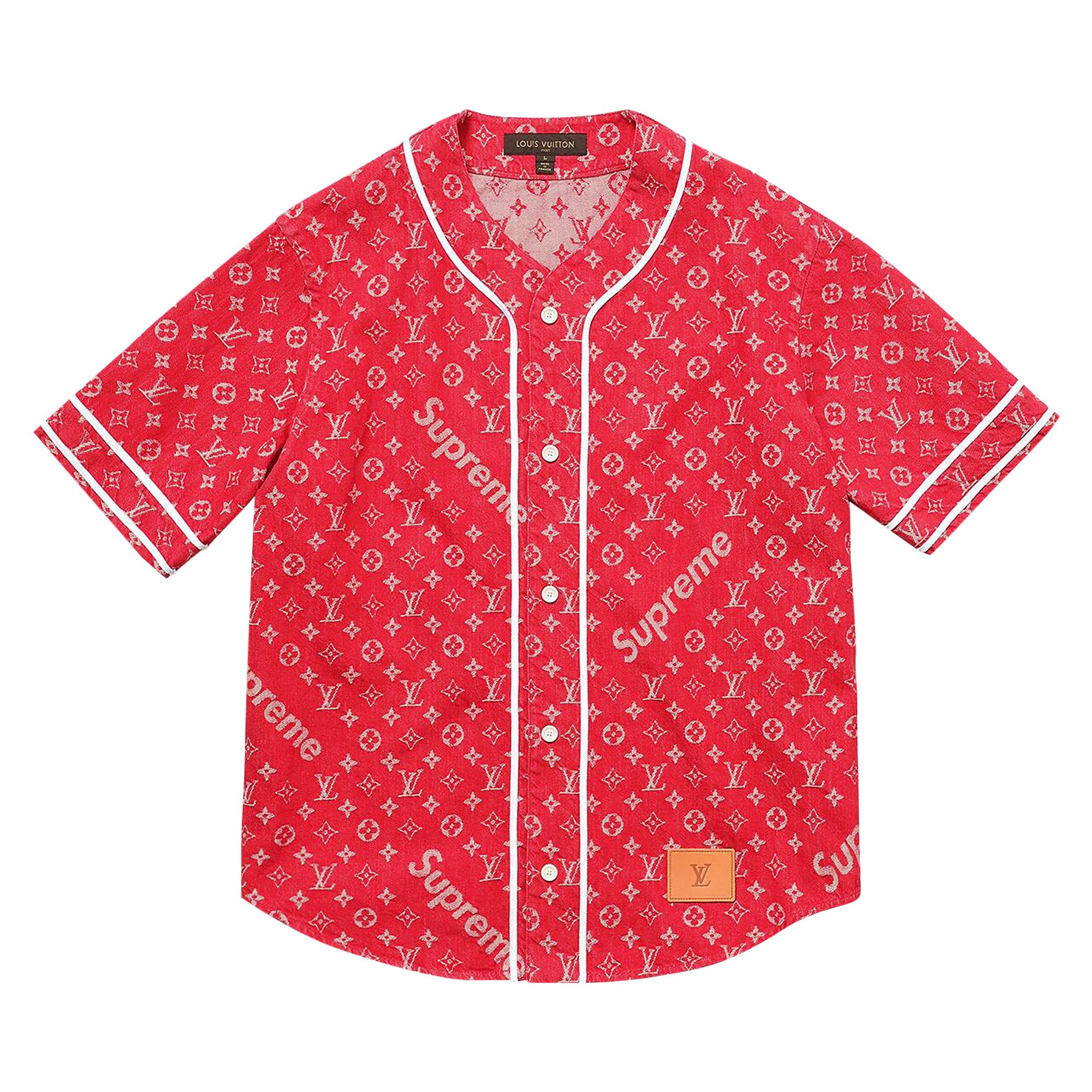 Buy Louis Vuitton x Supreme Jacquard Denim Baseball Jersey