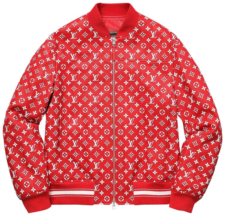 Louis Vuitton x Supreme Leather Baseball Jacket Red