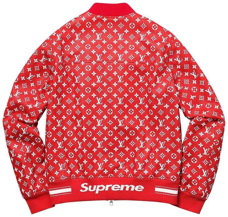 Louis Vuitton x Supreme Leather Baseball Jacket Red