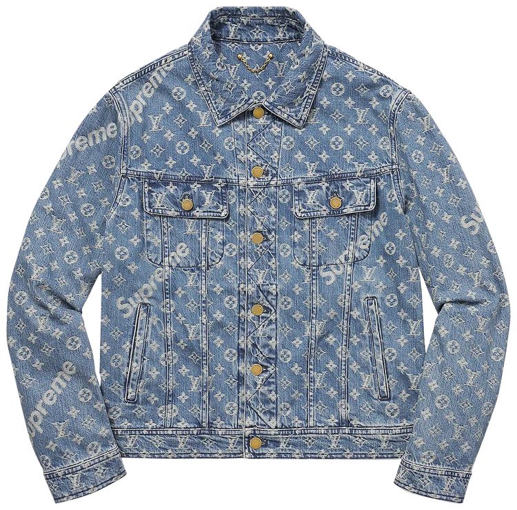 Louis Vuitton x Supreme Jacquard Denim Trucker Jacket Blue