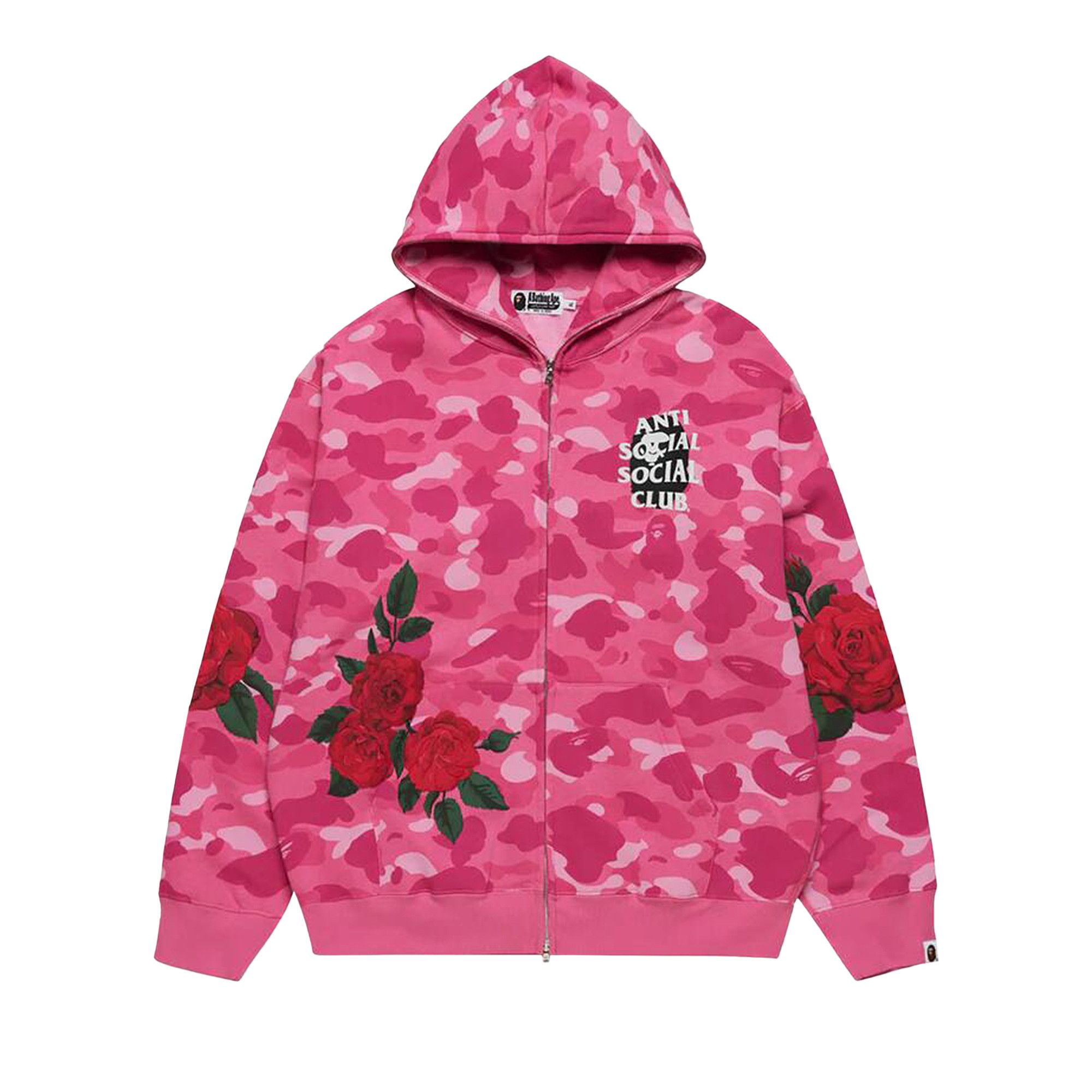 Buy BAPE x Anti Social Social Club Full Zip Hoodie 'Pink' - 1K73