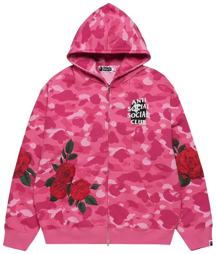 BAPE x Anti Social Social Club Full Zip Hoodie Pink