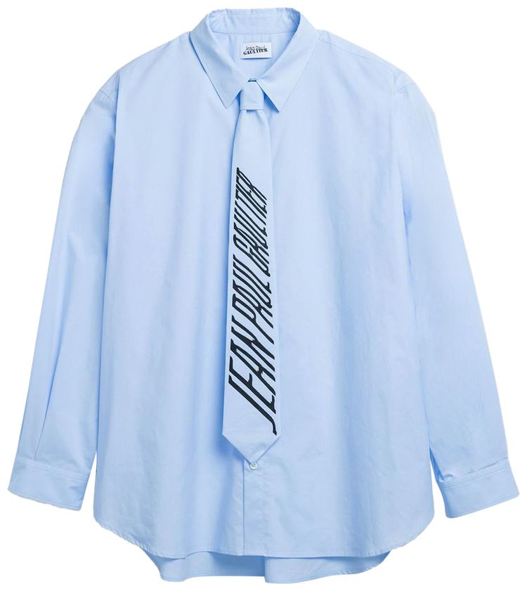 Jean Paul Gaultier Popeline Shirt With Printed Tie Blue